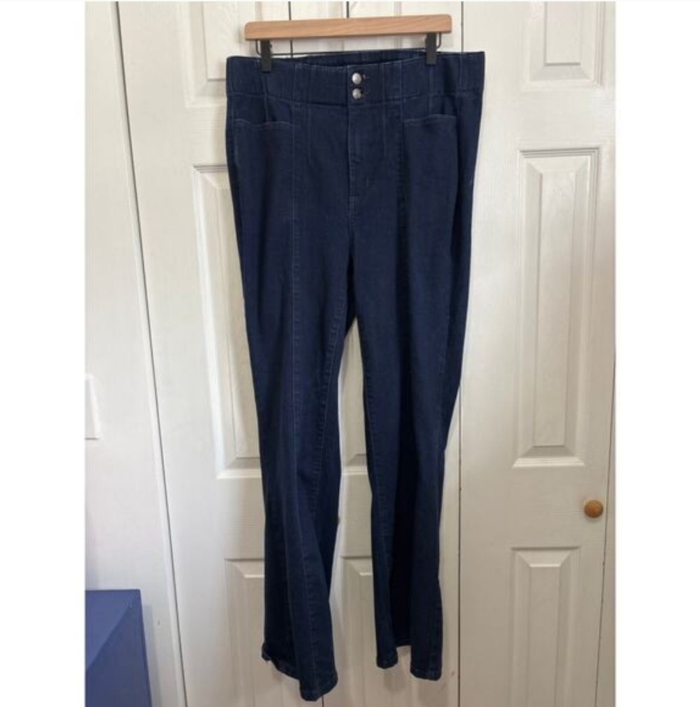 Torrid Dark Wash Super Flare High-RiseCorset Jeans, 16 Tall